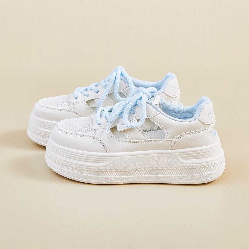 

Летние маленькие белые туфли новые женские студенческие полые дышащие на толстой подошве увеличивающие рост повседневные кеды 35 бежевый