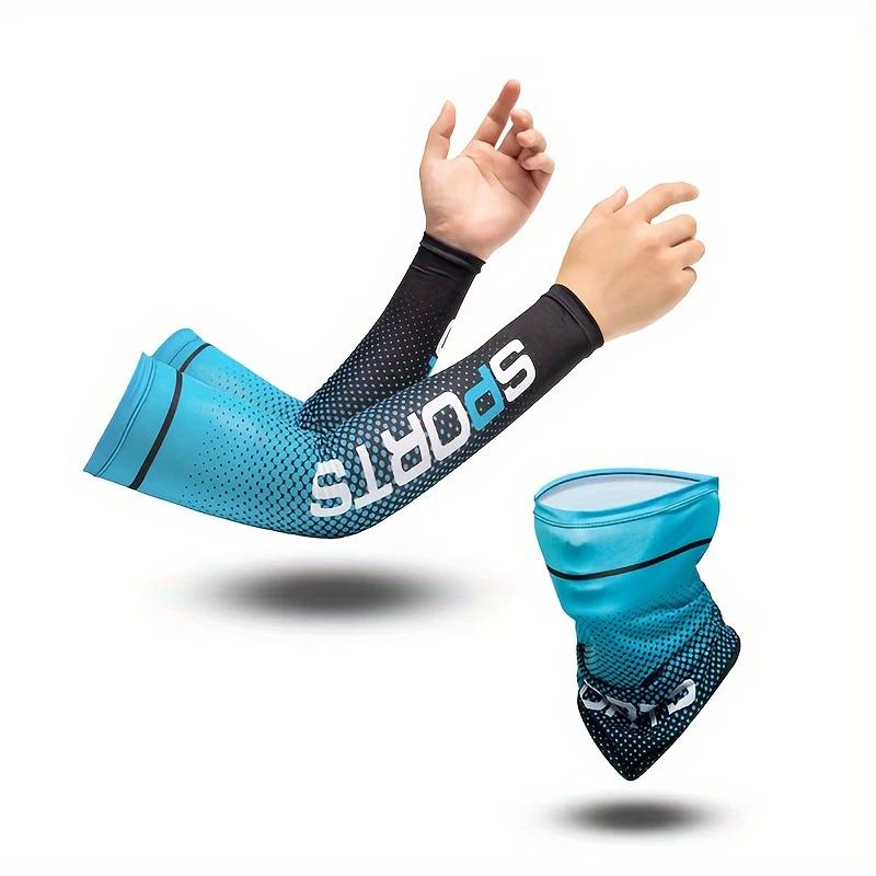 1 Set Summer Protection Includes 1 Pair Arm Sleeve and 1 Sunshade Mask for Outdoor Cycling Breathable Ice Silk Cooling Set