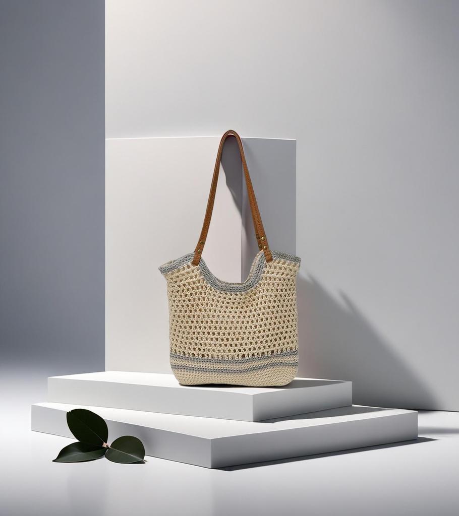 Women's Summer 2025 Cotton Thread Large Capacity Straw Woven Shoulder/Crossbody Handbag
