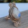 Vintage CopperColor Water Droplet Inlaid Imitation Moonstone Women's Ring Geometry Daily Wear Party Jewelry