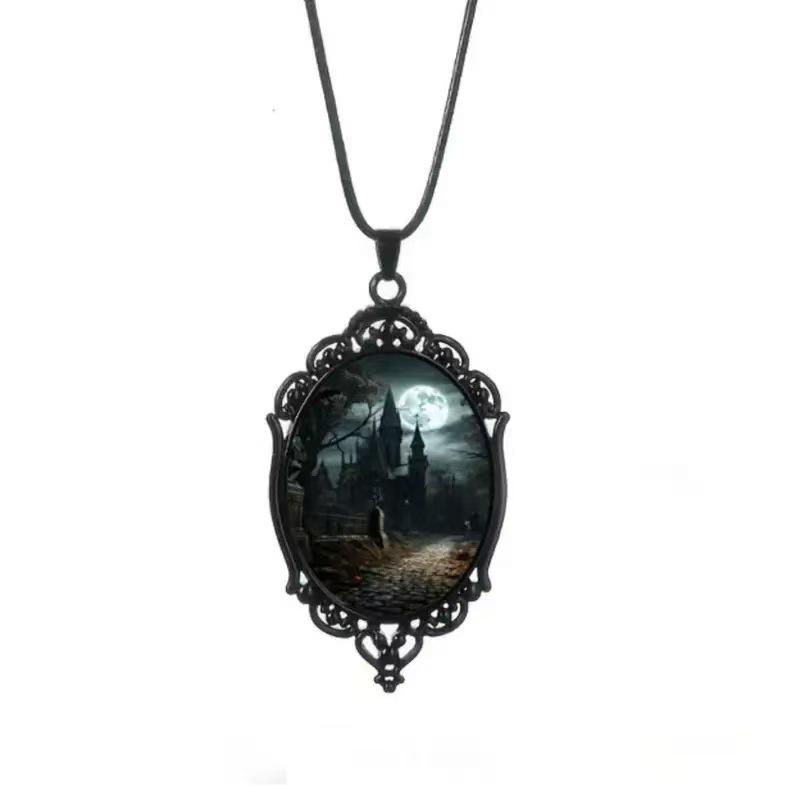 Vintage Oval Glass Alloy Pendant Necklace Jewelry
