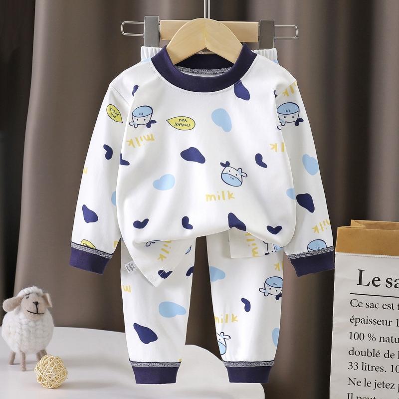 2-teiliges/Set Kinder Herbst Warme Schlafanzugsets Baby Jungen Mädchen Niedlich Cartoon Langarm T-Shirt Tops + Hosen Kleinkind Freizeit Nachtwäsche Unterwäsche