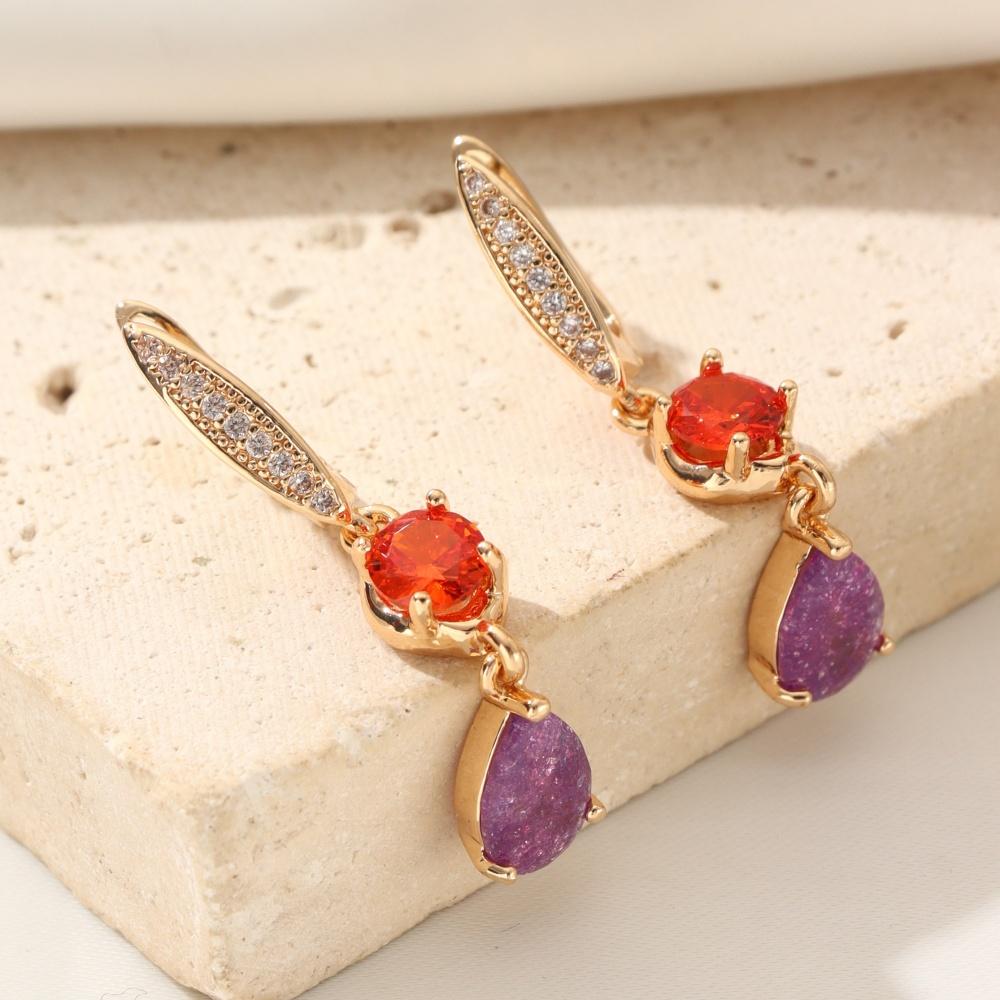 

Модные красочные серьги-капли для женщин с подвесками из кубического циркония, ювелирные изделия, аксессуары для вечеринок фиолетовый