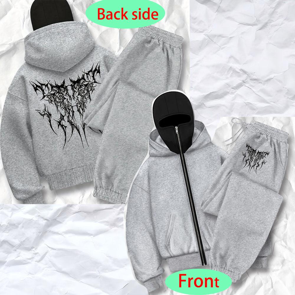 Pánská ležérní mikina se dvěma kapucemi, balaklava na zip a teplákový set Streetwear kalhoty s kreativním potiskem