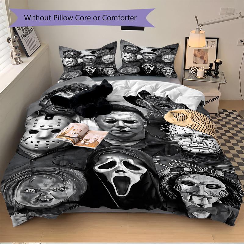 Set Copripiumino Icone Horror 3 Pezzi, 1 Copripiumino + 2 Federe (Nessun inserto), Stampa ad Alta Definizione, Set Casa e Dormitorio yy251208027