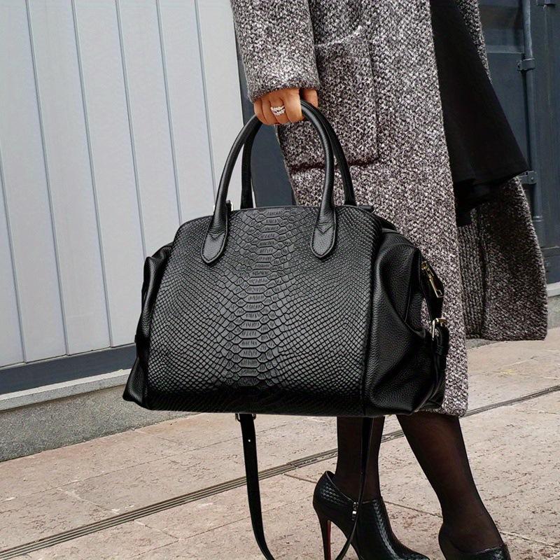 Women'S Crocodile Pattern Document Handbag Large Capacity Retro Multi-Partition Shoulder Messenger Bag