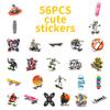 New 56 Street Style Skateboard Cultural Creative Stickers Trendy Cool Skull Graffiti Personalized Decorative Material Set