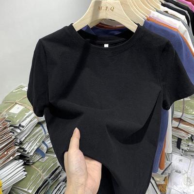 Cotton Basic Women's T-shirt for Summer Casual and Versatile Solid Color Short-sleeved Top