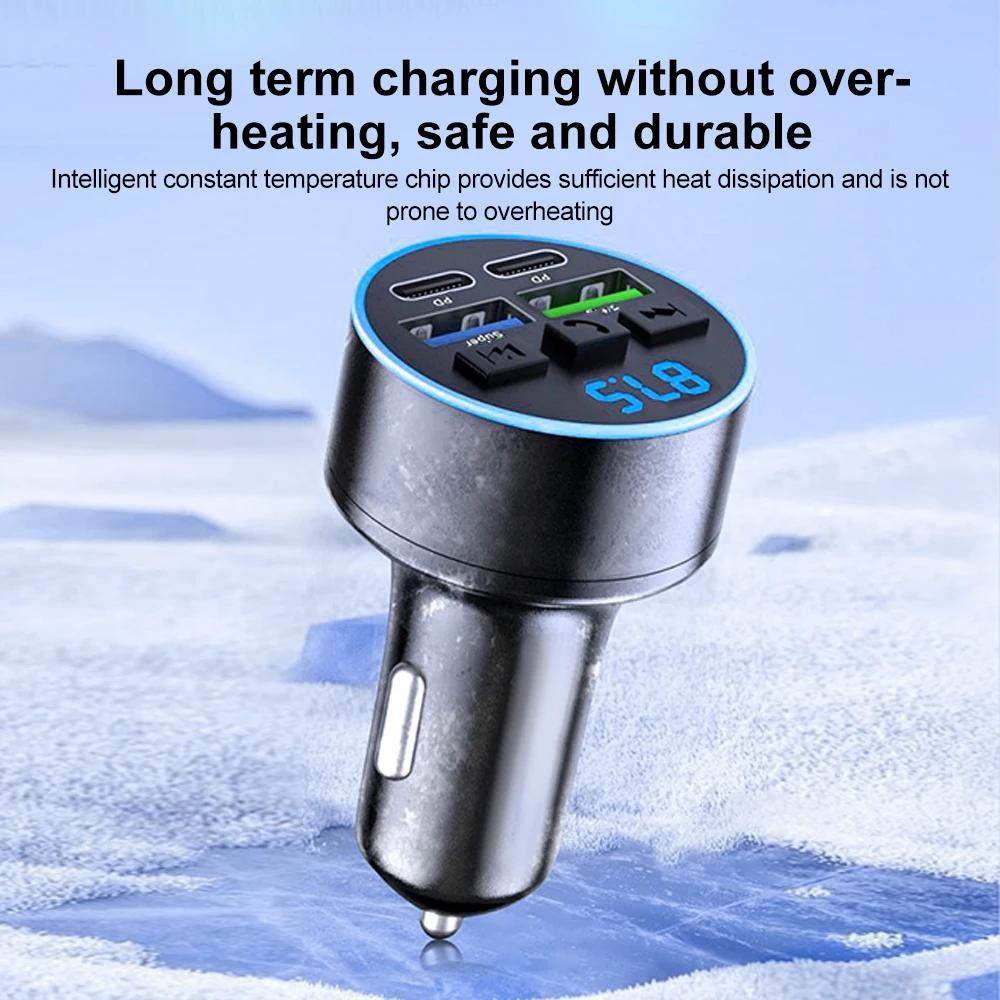 Car Cigarette Lighter Bluetooth 5.0 Car FM Transmitter PD Type-C Dual USB Ambient Player Car MP3 Charger Smartphone Charge