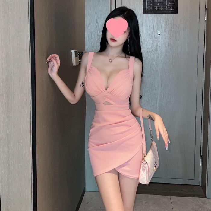 Night Club Women's Clothing Work Clothes, Sexy Work Clothes, Hollow Low-cut Clothing, Deep V-neck Thin Suspender Dress