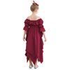 Girl's Renaissance Halloween Fancy Dress Costume Cold Shoulder Smocked Irregular Hem Dresses