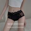 Ladies Summer Sexy Lace Satin Cool Feel Ice Silk Breathable Mesh Gauze Medium High Waist Briefs