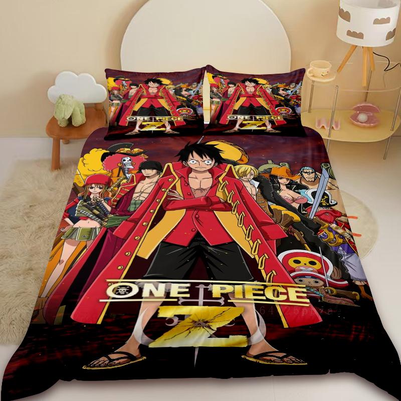 3ks Anime One Piece Povlak na přikrývku Luffy Kreslené ložní prádlo Přikrývka Jednolůžko King Size pro dekoraci ložnice Dětské dárky