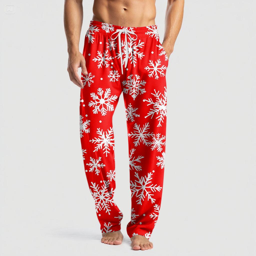 Men's Knitted Fashion Print Pocket Casual Pants Pajama Pants