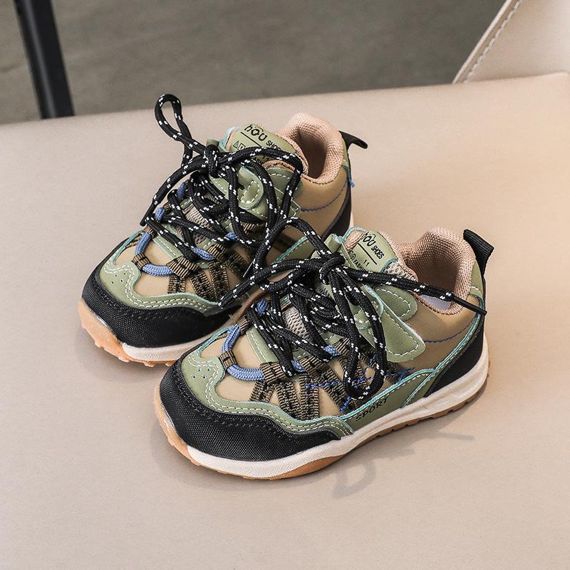 Spring Kids Leather Chunky Sneakers 1-6 Years Breathable Spliced Toe Cap Sports Shoes For Boys And Girls Casual Walkers