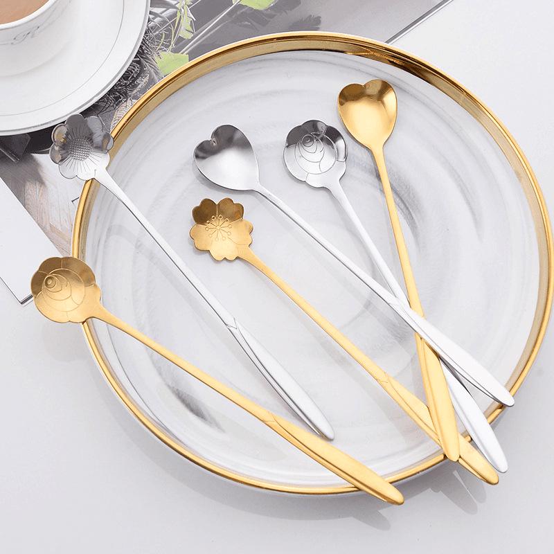 Kreatywna łyżeczka do kawy i deserów ze stali nierdzewnej z motywem kwiatu wiśni