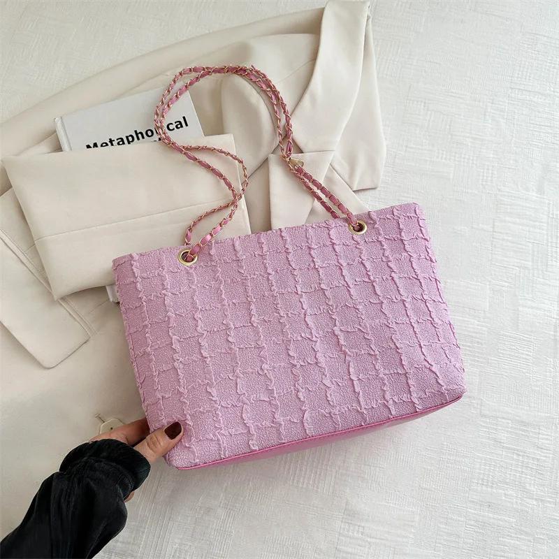 Fashiable Casual Plaid Chain Solid Color Tote Bag, Large Capacity Simple and Versatile Shoulder Bag, Women's Armpit Bags