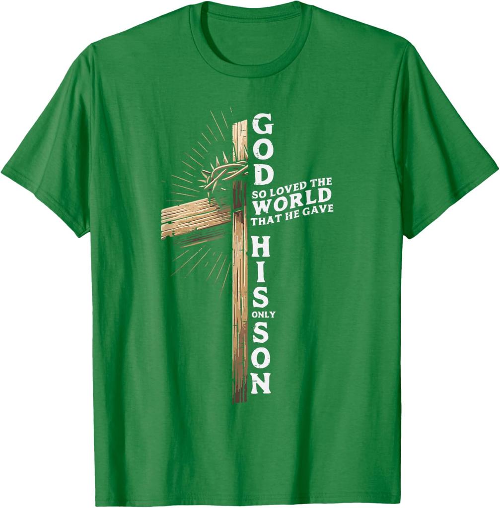 God So Loved The World Cross Christian John 3:16 Graphic Tee Soft Cotton Casual Short Sleeve T-Shirt