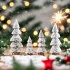 Ming Guan Tower-Shaped Flocked Cedar Desktop Christmas Tree with White Pine Needles and Wooden Base