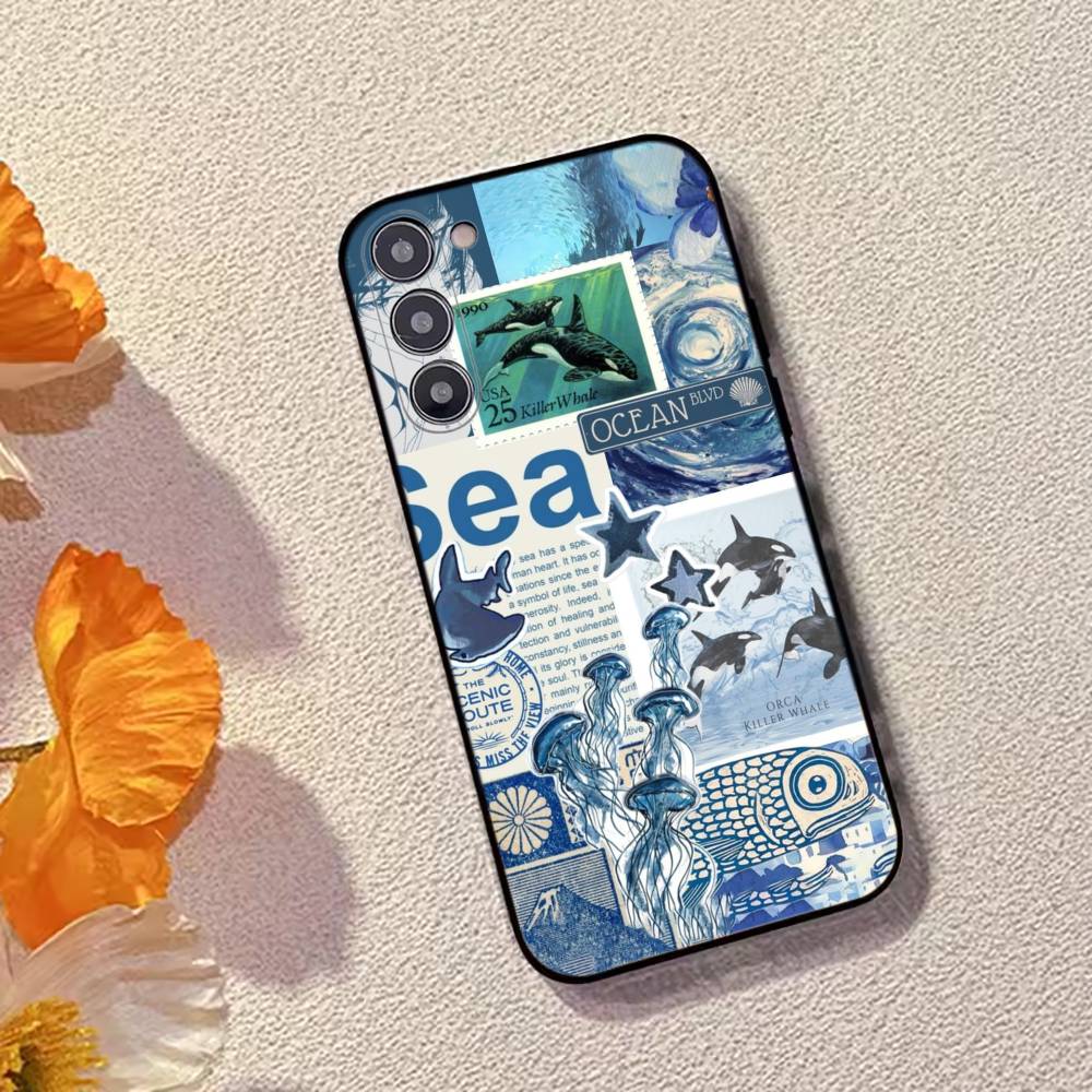 C-Cool Blue O-Ocean Retro Phone Case For Samsung Galaxy A73,A72,A71,A70,A53,A52,A51,Others Soft Black Cover