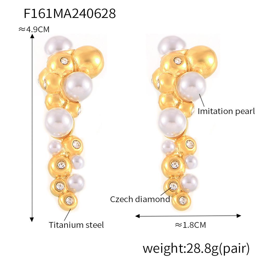 18k Gold Plated Titanium Steel Irregular Rhinestone  Mother-of-Pearl Stud Earrings