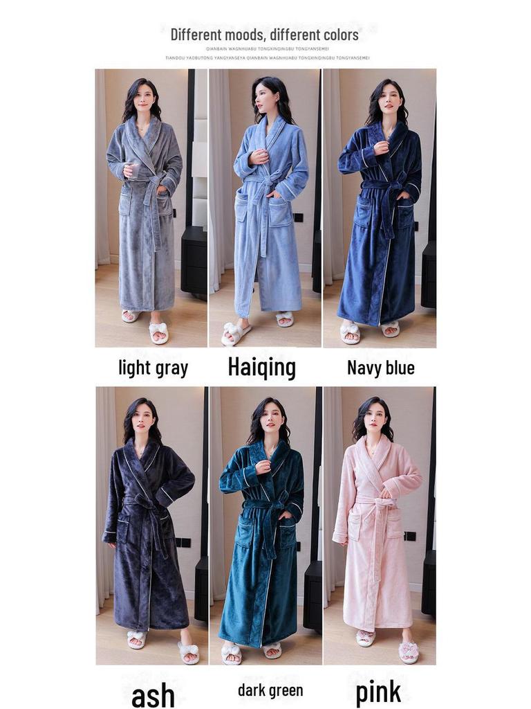 Women's Flannel Bathrobe - Cozy, Long, Thick, Autumn/Winter Nightgown for Beauty Salons and Hotels