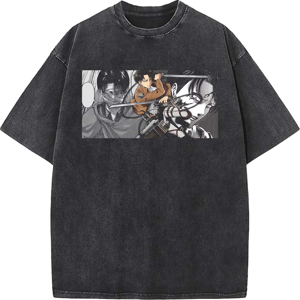 

Anime Attack On Titan Levi Ackerman Graphic Tee Men Women Washed Cotton Tshirts Casual Manga T Shirt Harajuku Male Retro T-shirt XXL чёрный