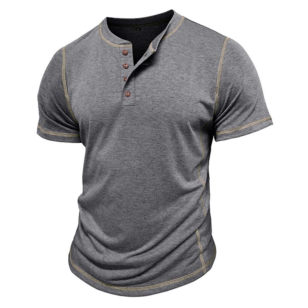 Men's Short Sleeved Shirt Men's 4-button T-shirt Casual Top