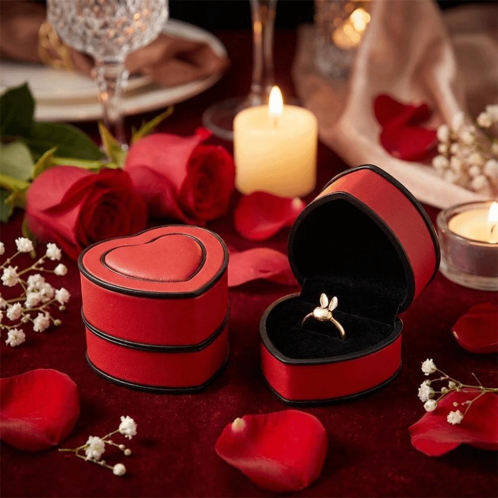 Solid-color Surface Jewelry Box Heart-shaped PU Leather Box Gift Packaging Box  Holiday Presents