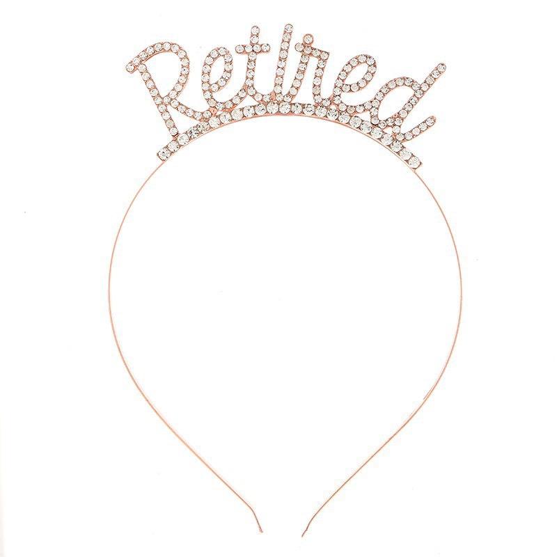 JY Retirement Party Decorations Rose Gold Silver Officially Retired Glitter Sash With Rhinestone Headband