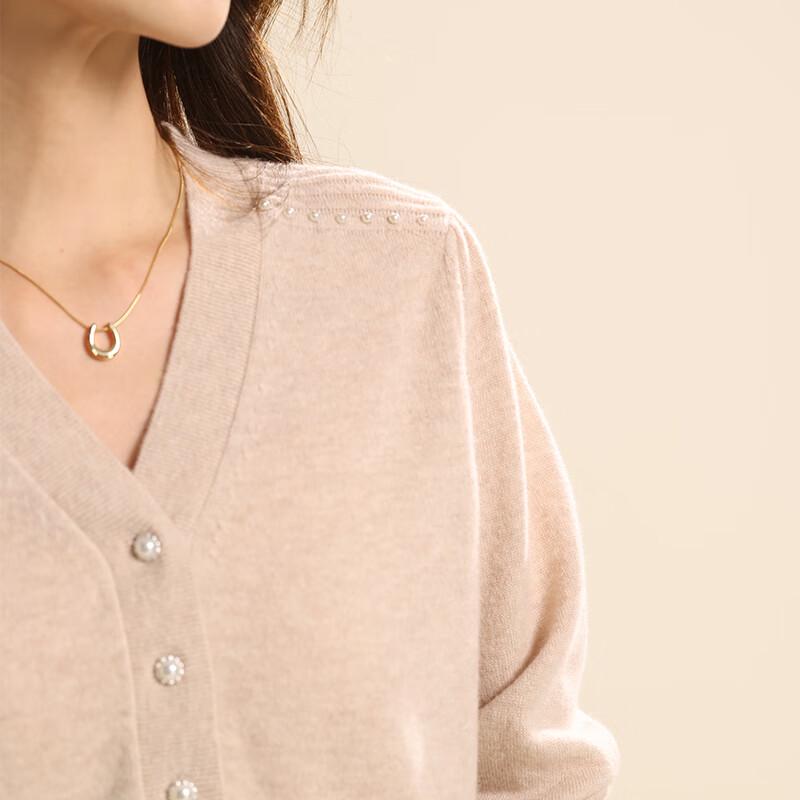 Qianbainian Women's Elegant V-Neck 100% Wool Knit Top