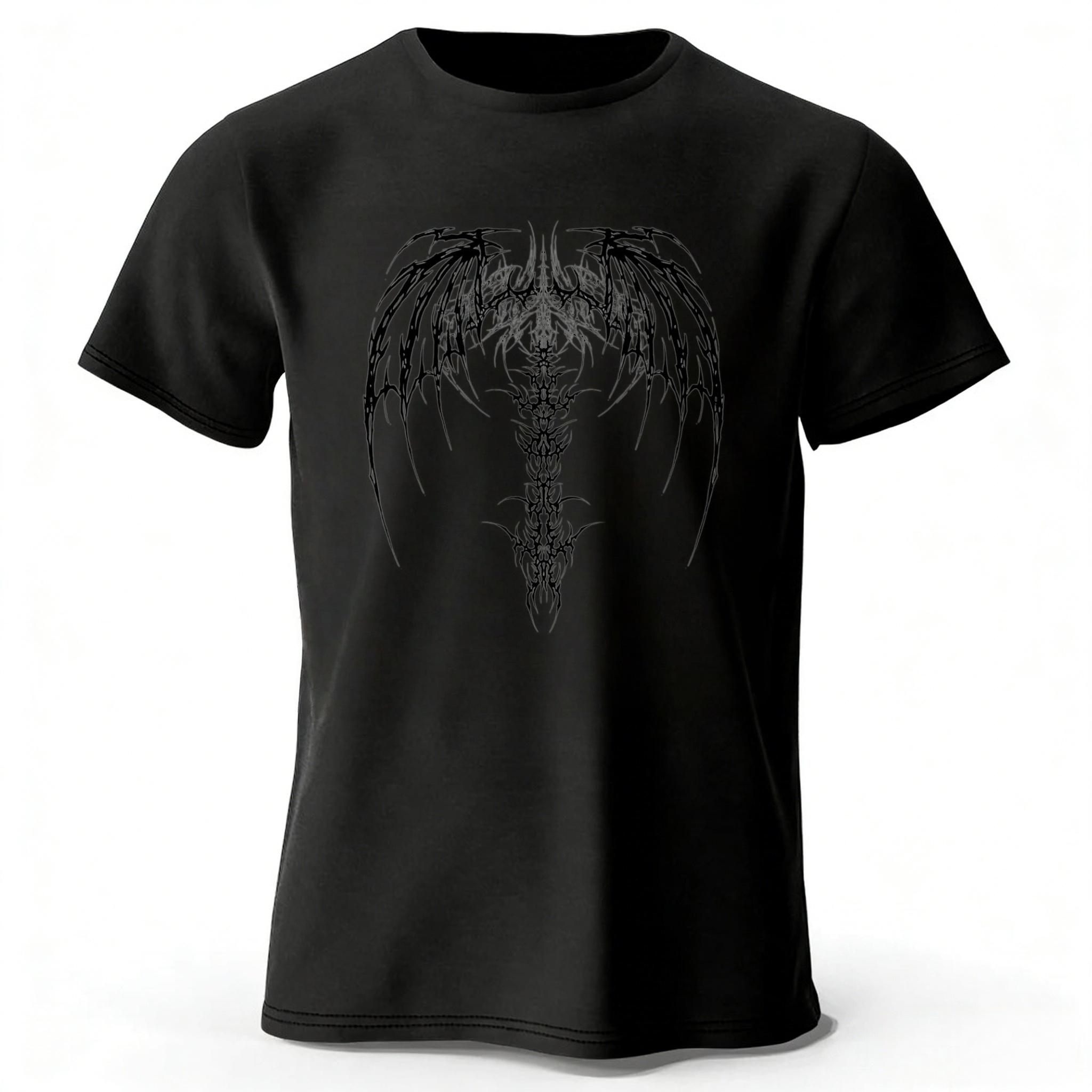 

New Dark Gothic Style Pure Cotton Short Sleeved Mens Loose Oversized Sports Tshirt Soft Comfortable for Street Fashion Wear S