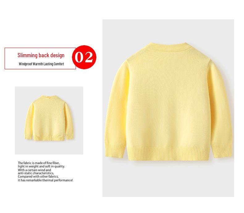 Korean Style Girls' Bear Embroidered Cotton Sweater Cardigan for Spring & Autumn