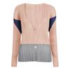 Miyake Spring 2025 Women's Japanese Style Cardigan: Contrast Color, Pleated Long Sleeve, Loose Casual Fit.
