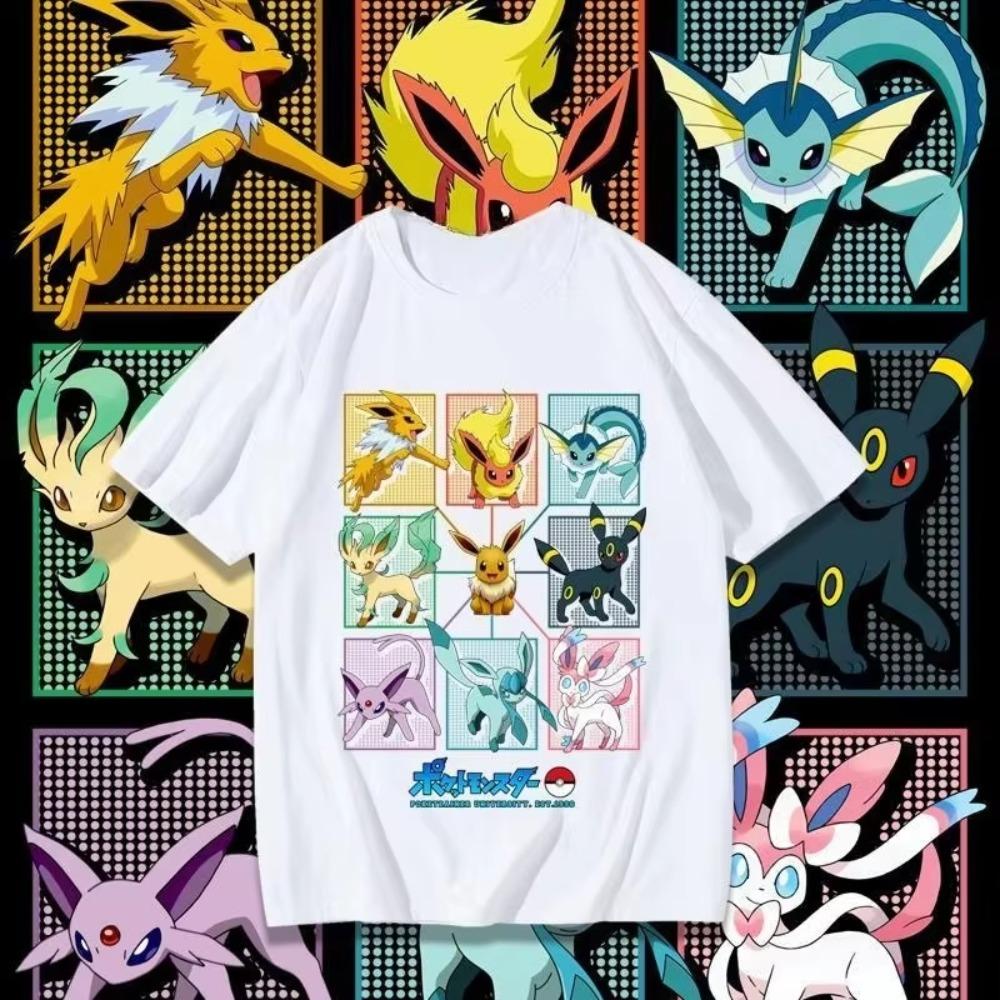Pokémon Cartoon Eevee Cherry Blossom T-shirt Letní nové muže a ženy volné módní ležérní Harajuku top s krátkým rukávem