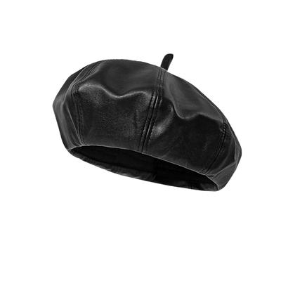 Women Pu Leather Beret French Artist Spring Beanie Hat Cap Vintage Plain Beret Hats Solid Color Elegant Lady