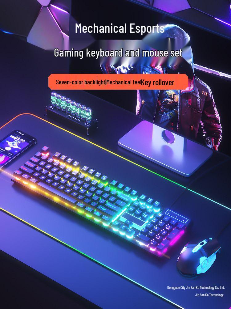 Wired Mechanical-Feel Keyboard Mouse Combo for Quiet E-sports Gaming and Typing