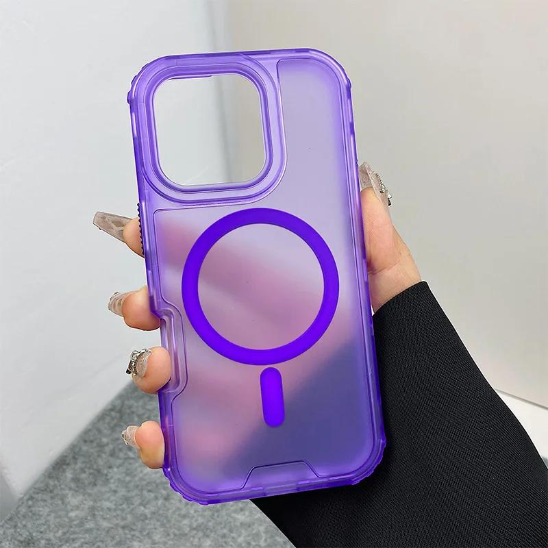Neon Color Bumper Shockproof MagSafe Phone Case For iPhone 17 16pro max 14 15 Pro 13 11 12 Wireless Charging Frosted Armor Cover