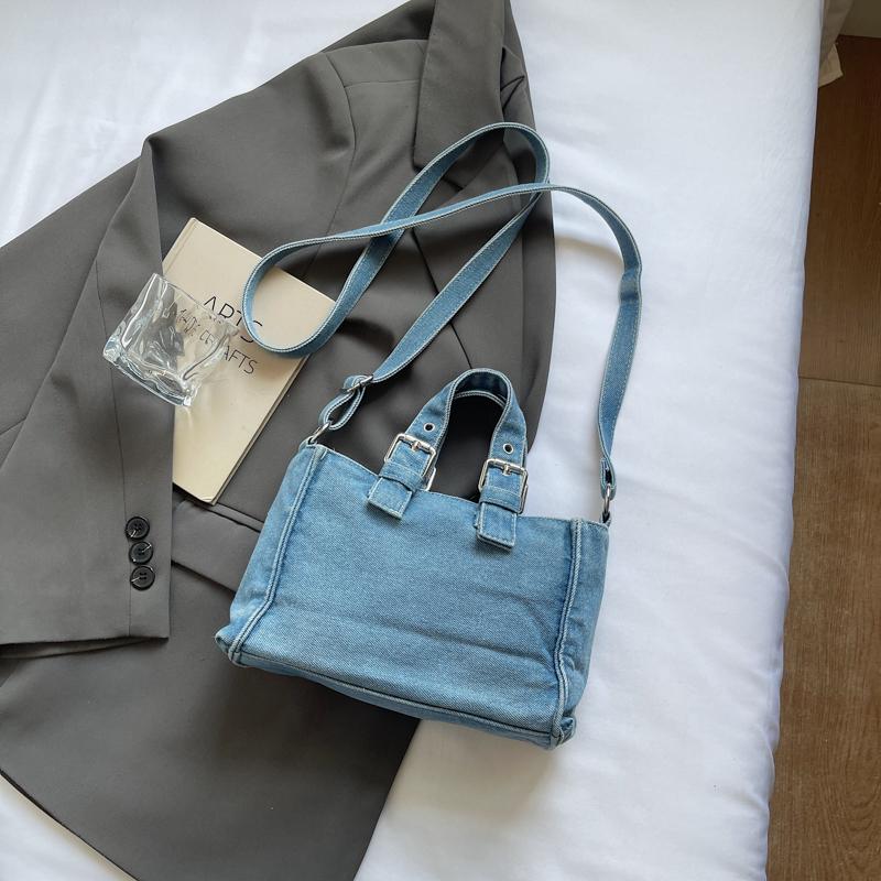 Bolso Cuadrado Pequeño de Mezclilla Bolso de Hombro Cruzado para Mujer