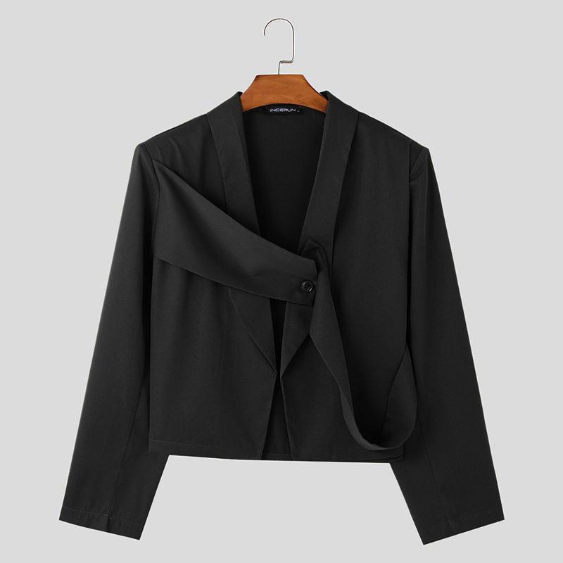 

INCERUN Мужские длинные рукава спереди крест-накрест пэчворк открытый спереди короткий пиджак пальто 5XL чёрный