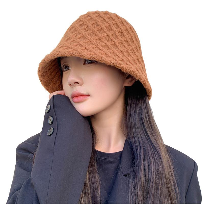 Korean Style Square Pattern Knit Sun Hat With Warmth And Airflow For Casual Wear