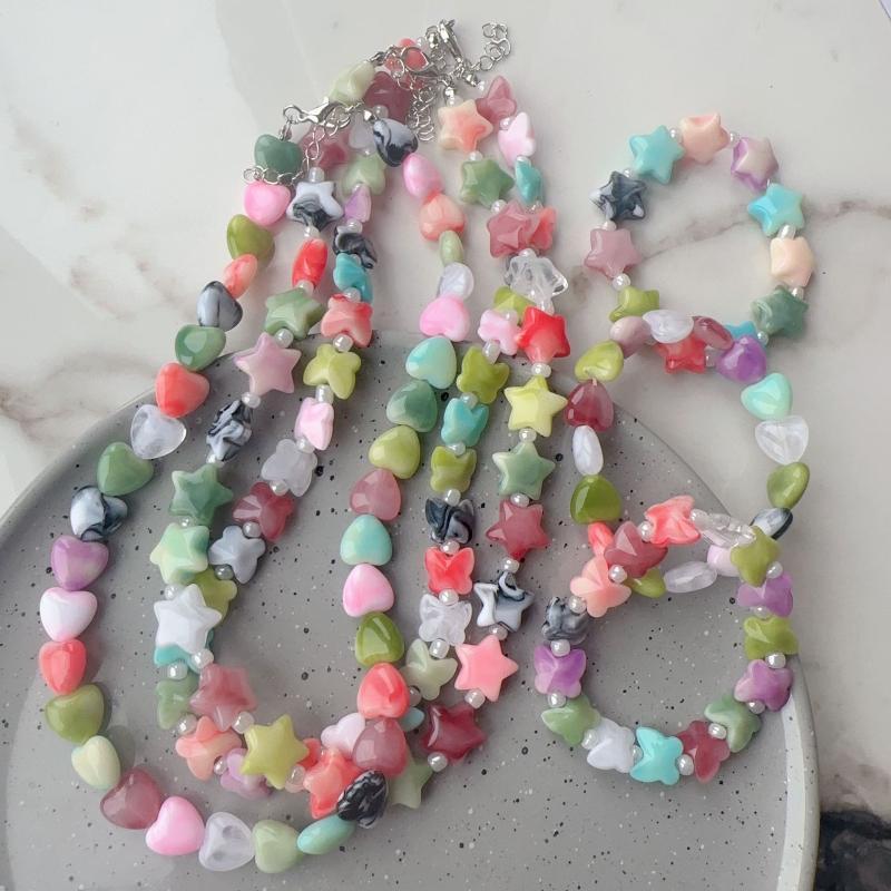 New Colorful Acrylic Heart Beaded Choker Necklace For Women Trendy Resin Love Clavicle Chain Collar Valentine'S Day Jewelry Gift