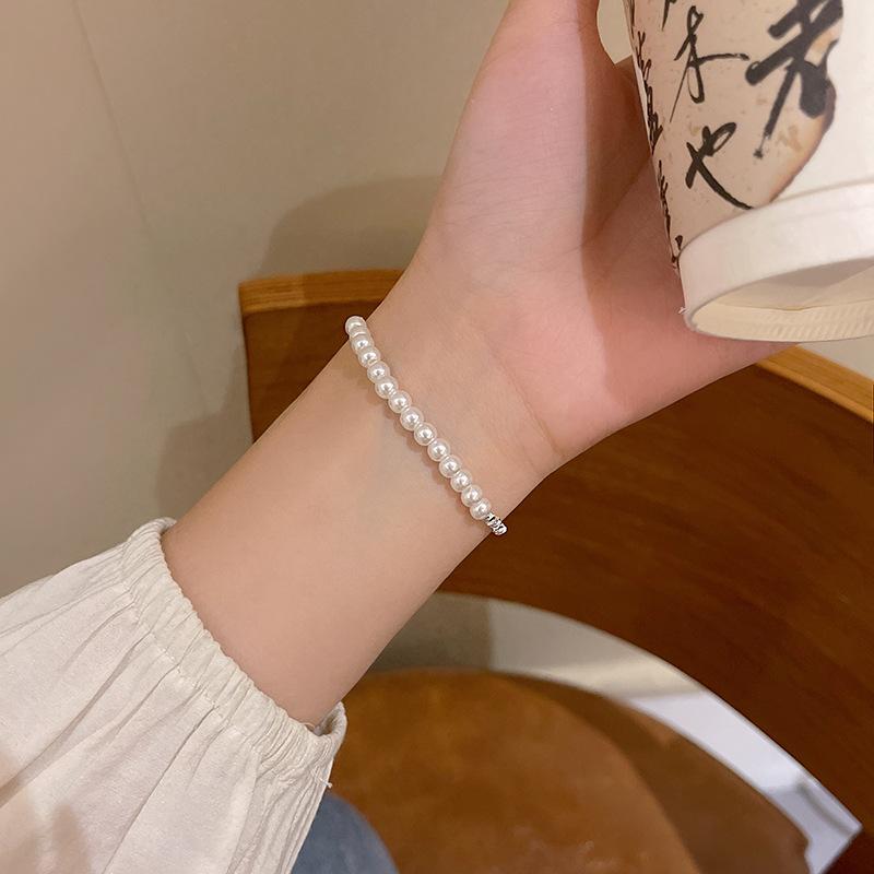 Pearl broken silver bracelet women's ins wind beaded bracelet retro simple girlfriend head