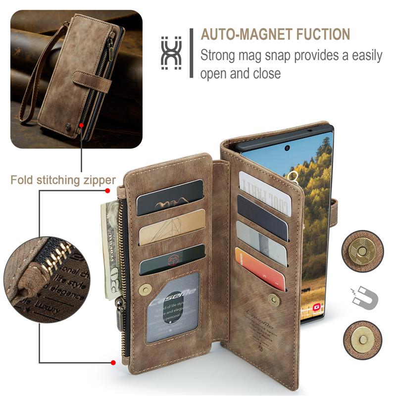 CaseMe Flip Leather Phone Case For Samsung Galaxy S26 Ultra S25 Edge S24 FE S23 S22 S21 S20 Plus S10 Note 20 Ultra Zipper Wallet Card Bag Cover Coque