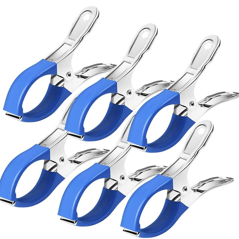 6-30Pcs Durable Stainless Steel Pool Cover Clips with Blue Plastic Handles-Heavy Duty Windproof Spring Clips for Secure Above