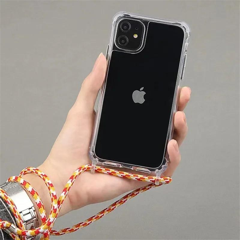 Crossbody Necklace Cord Lanyard Transparent Hard Case For iPhone16 15 14 13 12 11 Pro Max XS XR X Clear Soft Cover