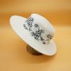 White Wide Brim French Retro Print Flat Top Top Top Hat Women'S Summer Vacation Panama Sunshade Beach Straw Hat