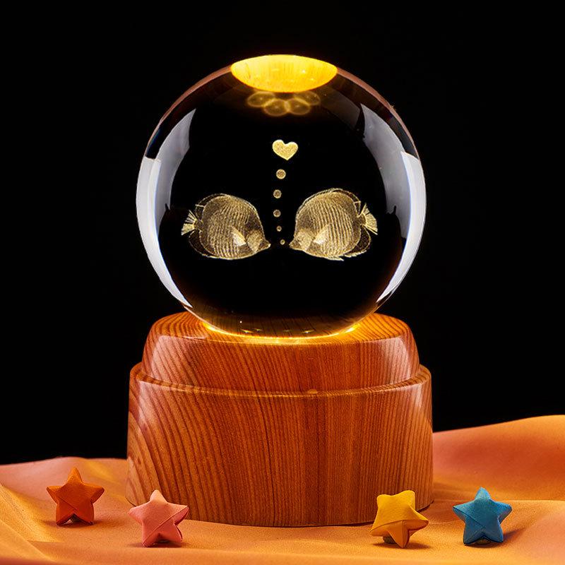 Kissing Fish Crystal Ball Music Box Night Light - Gift for Classmate or Best Friend