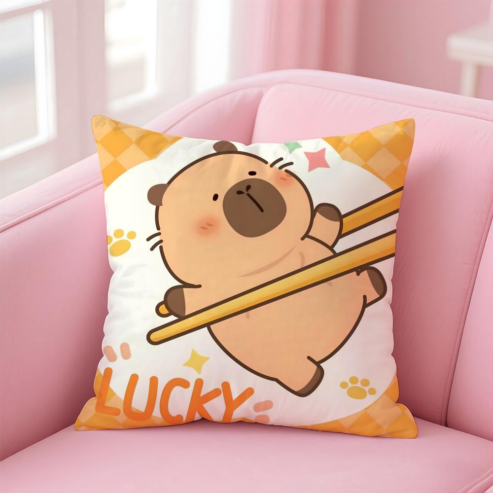 Cute Cartoon Capybara Cushion Cover Comfortable Reversible Pillow Cover Ideal for Car Sofa Bedroom & Beyond