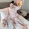 Pajamas Women's Ice Silk Pastoral Rabbit Ice Silk Long Sleeves Trousers Printed Silk Doll Collar Sweet Loungewear Can Be Worn Outside